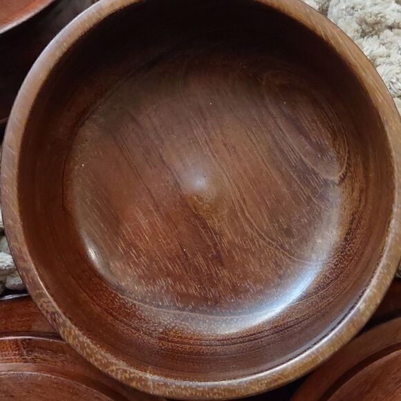 4 Small 4 1/2 inch Wooden Dipping Bowls 4 New‎ Dayton Hudson Wooden Napkin Rings - Picture 5 of 8